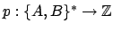 $p:\{A,B\}^* \rightarrow \mathbb{Z}$