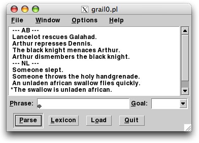 The Grail main window after loading the
grammar grail0.pl