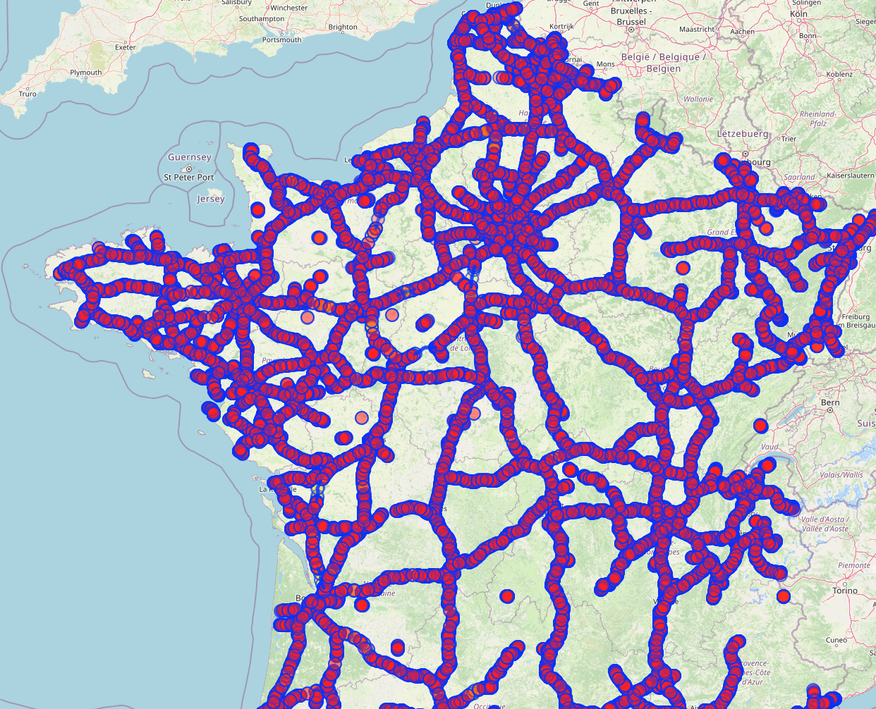 motorways in France on openstreetmap