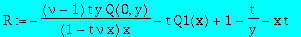 R := -(nu-1)*t*y/(1-t*nu*x)/x*Q(0,y)-t*Q1(x)+1-t/y-x*t