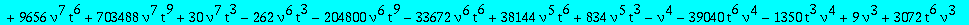 alg1 := 8388608*nu^10*t^13*Q1^5-16*nu^6*t^9*(360448*t^3*nu^4-11180*nu^3+5972*nu+2795*nu^4+950272*t^3*nu^3+8194*nu^2-18069)*Q1^4+8*t^5*nu^2*(-255*nu^2+324+1796*t^3*nu^8+167*nu^6-162*nu-30624*nu^6*t^3+8*...