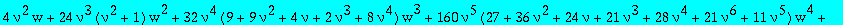 series(4*nu^2*w+24*nu^3*(nu^2+1)*w^2+32*nu^4*(9+9*nu^2+4*nu+2*nu^3+8*nu^4)*w^3+160*nu^5*(27+36*nu^2+24*nu+21*nu^3+28*nu^4+21*nu^6+11*nu^5)*w^4+384*nu^6*(189+356*nu^2+252*nu+297*nu^3+311*nu^4+208*nu^6+2...