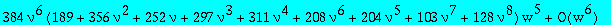 series(4*nu^2*w+24*nu^3*(nu^2+1)*w^2+32*nu^4*(9+9*nu^2+4*nu+2*nu^3+8*nu^4)*w^3+160*nu^5*(27+36*nu^2+24*nu+21*nu^3+28*nu^4+21*nu^6+11*nu^5)*w^4+384*nu^6*(189+356*nu^2+252*nu+297*nu^3+311*nu^4+208*nu^6+2...