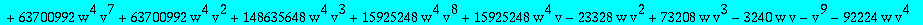 algQ1t := -2097152*w^3*(1+v)^10*Q1t^5+64*w^2*(1+v)^6*(-768*v^4+81920*w*v^4+208896*w*v^3+3072*v^3-6752*v^2+135168*w*v^2+7360*v-28672*w*v-36864*w-117)*Q1t^4-16*w*(1+v)^2*(1749*v^2-3076*v^3+2823*v^4-1770*...