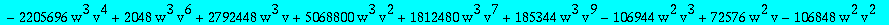 algQ1t := -2097152*w^3*(1+v)^10*Q1t^5+64*w^2*(1+v)^6*(-768*v^4+81920*w*v^4+208896*w*v^3+3072*v^3-6752*v^2+135168*w*v^2+7360*v-28672*w*v-36864*w-117)*Q1t^4-16*w*(1+v)^2*(1749*v^2-3076*v^3+2823*v^4-1770*...