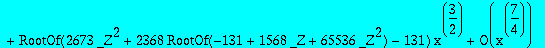 123/262-1536/131*RootOf(-131+1568*_Z+65536*_Z^2)+(-17152/4323*RootOf(-131+1568*_Z+65536*_Z^2)-1/4323)*x+RootOf(2673*_Z^2+2368*RootOf(-131+1568*_Z+65536*_Z^2)-131)*x^(3/2)+O(x^(7/4))