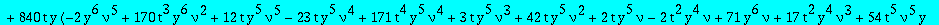 eqcatQ := (-378*t^7*y^8*nu^5*Q(y)+7*t^5*y^5*nu^3*(-18*t^2*nu^2+20*y^2+59*nu*y^2+29*nu^2*y^2+18*nu^2*y*t))*`@@`(D,5)(Q)(0)+(-136080*t^7*y^8*nu^5*Q(y)+1260*t^5*y^5*nu^3*(-36*t^2*nu^2+36*nu^2*y*t-55*y^2+9...