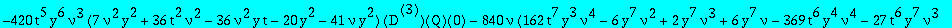 eqcatQ := (-378*t^7*y^8*nu^5*Q(y)+7*t^5*y^5*nu^3*(-18*t^2*nu^2+20*y^2+59*nu*y^2+29*nu^2*y^2+18*nu^2*y*t))*`@@`(D,5)(Q)(0)+(-136080*t^7*y^8*nu^5*Q(y)+1260*t^5*y^5*nu^3*(-36*t^2*nu^2+36*nu^2*y*t-55*y^2+9...