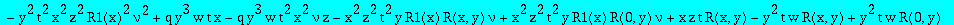 eqR1 := y*x^2*R(x,y)*nu*z*t-x^2*z^2*t^2*R(x,y)*R(0,y)*nu+x^2*z^2*t^2*y*R1(x)*nu+x*z*t*y*R1(x)*R(x,y)-x*z*t*y*R1(x)*R(0,y)+x^3*y^2*z^2*t^2*R1(x)*nu-x^3*z^2*t^2*R(x,y)*y*nu+2*y^2*t*nu*x^2*z*R1(x)+y^2*t*n...