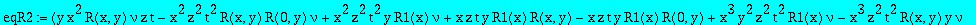 eqR2 := (y*x^2*R(x,y)*nu*z*t-x^2*z^2*t^2*R(x,y)*R(0,y)*nu+x^2*z^2*t^2*y*R1(x)*nu+x*z*t*y*R1(x)*R(x,y)-x*z*t*y*R1(x)*R(0,y)+x^3*y^2*z^2*t^2*R1(x)*nu-x^3*z^2*t^2*R(x,y)*y*nu+2*y^2*t*nu*x^2*z*R1(x)+y^2*t*...