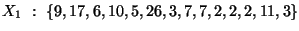 $ X_1 : \{9,17,6,10,5,26,3,7,7,2,2,2,11,3\}$