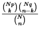 $\displaystyle \frac{\binom{Np}{k}\binom{Nq}{n-k}}{\binom{N}{n}}$