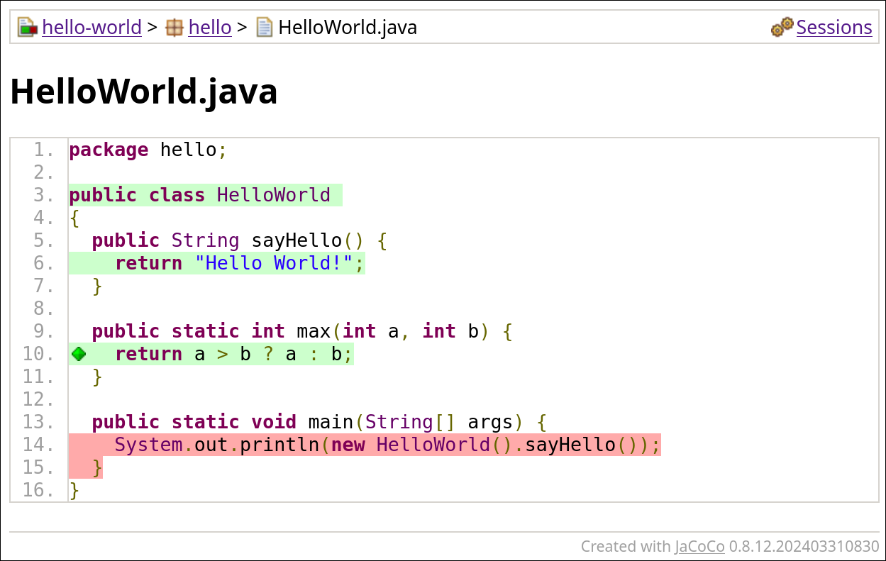 JaCoCo code view