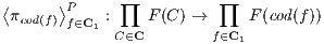 ⟨     ⟩P     ∏           ∏
 πcod(f) f∈C1 :   F (C) →     F (cod(f))
             C∈C        f∈C1
