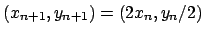 $(x_{n+1},y_{n+1})=(2x_n,y_n/2)$