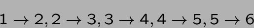 \begin{displaymath}1\rightarrow 2, 2\rightarrow 3,3\rightarrow 4,4\rightarrow 5,5\rightarrow 6\end{displaymath}