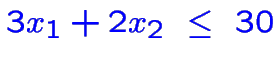 $\color {blue}3x_1+2x_2~\leq~30$